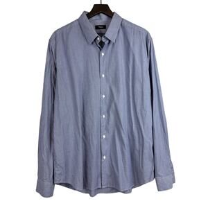 Theory Mens Sylvain Button Down Cotton Blend Dress Shirt Blue Stripe - 2XL XXL